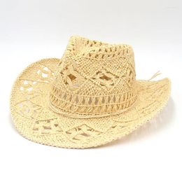 Berets Summer Outdoor Men Women Western Cowboy Hats Hand-woven Straw Hat Breathable Beach Jazz Cap Sunhat For Unisex