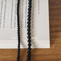 Chains 3mm 4mm 6mm Authentic 925 Sterling Silver Black Agate Round Strand Necklace Power Jewelry C-B1134