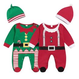 Rompers Ma Baby 0-12M 1st Christmas born Infant Baby Boys Girls Jumpsuit Santa Long Sleeve Romper Hat Xmas Outfits Costume D84 231120