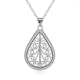 Chains Charms 925 Sterling Silver Necklace Pretty Drop Shape Pattern For Women Fashion Party Wedding Accessories Jewellery Gifts