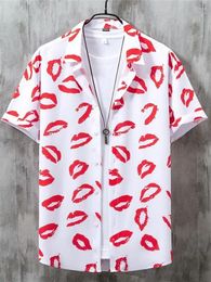 Men's Casual Shirts Lip Printed Summer Short Sleeved Beach Vacation Shirt Street Outdoor Tops Fashion Clothing