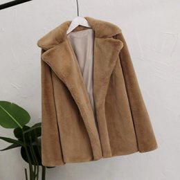 Women's Fur Women Thicken Plush Faux Coat Winter Warm Furry Solid Overcoat Fashion Lapel Cardigan Jacket Female Outerwear