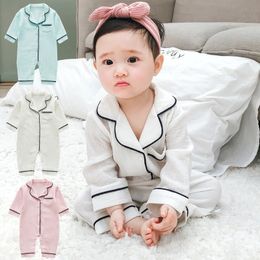 Rompers Baby Rompers Boys Girls Sleep Play Pyjamas 100% Organic Cotton Long Sleeve OnePiece Jumpsuit Button Down born Sleepsuit Pjs 230421