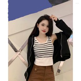 Camisoles & Tanks Early Spring Fashion Classic Slim And Versatile Striped Knitted Bottom Tank Top Mid Rise Shorts Set
