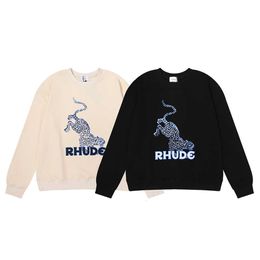 Early 2022 Autumn Rhude Leopard Print Men's and Women's Terry Casual Round Neck Sweater