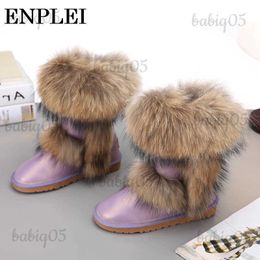 Boots XPAY Winter Boots Women Snow Boots Genuine Leather Fox Fur Mid-calf Warm Boots Cowhide Leather Female Shoes Size 34-42 T231121