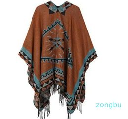 Scarves Women Shawl Vintage Print Tassel Irregular Hem Loose Imitation Cashmere Open Sticth Fall Winter Cape Poncho