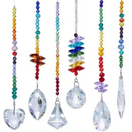 Garden Decorations H D Pack of 6 Colourful Crystal Chandelier Suncatchers Hanging Ornament Chakra Crystal Pendants for Home Office Garden Decoration 231120