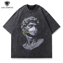 Men's T-Shirts Men's Hip Hop Washed Tshirt Retro Boy Statues Graphic Print Tshirt Summer Casual Loose Tops Tees Harajuku Streetwear Clothing J230420