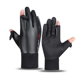 Furniture Accessories Winter leather warm gloves with plush men's anti-skid exposed fingers windproof splashproof touch screen photography cold proof flip over