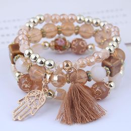 Charm Bracelets Bohemian Fashion & Bangles For Women Trendy Simple Acrylic Beads Palm Tassel Multi-layer Wrap Jewellery