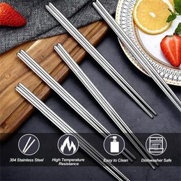 Chopsticks Chinese Portable Stainless Steel Non-slip Reusable Metal Chopstick Tableware For Sushi Hashi Sticks