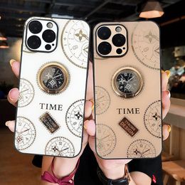 Tybomb Clock Bling Diamond Cases For Iphone 15 14 Pro Max 13 12 11 XR XS 10 X 8 7 Plus Fine Hole 360 Degree Finger Ring Holder Crystal Stylish Fashion Hard PC TPU Back Cover