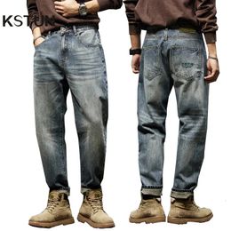 Mens Jeans KSTUN mens jeans loose fitting harem pants clothing fashionable pockets oversized denim shorts 231112