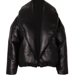 Women's Leather YOLOAgain 2023 Winter Warm Oversized Real Down Jacket Coat Women Genuine Female Outerwear