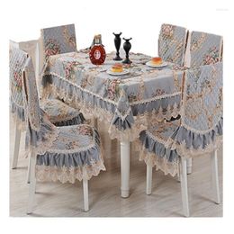 Table Cloth 7Pcs/set European-Style Classical Style Chenille Dining Chair Cushion Tablecloth Set Quilted Embroidery Process No Deformation