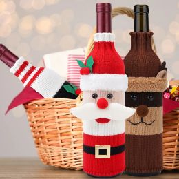 Knitted Santa Claus Snowman Deer Wine Set Cartoon Xmas Wine Bottle Cover Merry Christmas Dinner Table Decor Xmas Ornaments 2024 new