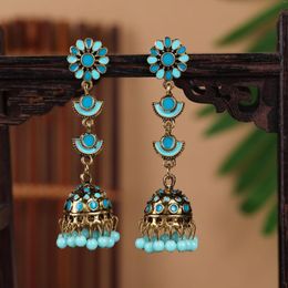 Stud Earrings Trendy Retro Exotic Style Ancient Clock Post Enamel Personality Alloy Multi Bells Tassel Pendientes