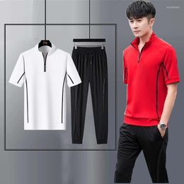 Men's Tracksuits Men's Solid Suit Summer Casual Short Sleeve Polo Shirt And Pants Set Tracksuit Men Streetwear Male Sweatsuit 2 Piece