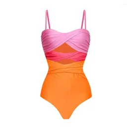 Women's Swimwear One Piece Swimsuit Orange Fashion Colorblock Beach Women Swimming Suits Patchwork 2023 Luxury Shorts Bourkini