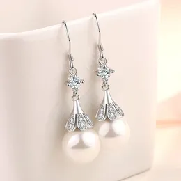 Stud Earrings Fashion Female 925 Sterling Silver Water Drop Inlaid Cubic Zircon Long Pearl Tassel Women Jewellery Pendientes