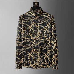 Luxury Chain Printed Shirt Men Summer Long Sleeve Loose Shirts High-quality Casual Business Formal Dress Shirts Men Clothing