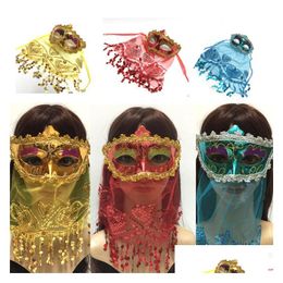 Party Masks Halloween Christmas Mask Belly Dance Childrens Annual Masquerade Adt Get Together Indian Style With Veil Gold Powder Seq Dhzvg