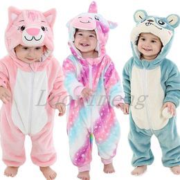 Rompers Babi Girl Clothes Winter Flannel Baby Jumpsuits Hooded Animal Cartoon Cat Cosplay Costume Kids Overalls Baby Rompers 231120