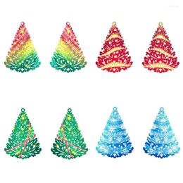 Charms 6pcs 29 40mm Multicolor Christmas Tree Exquisite Hollow Filigree Pendant Two Face Coloured B7397