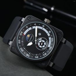 Wristwatches Top Original Brand Mens Watch Black Rubber Bell Mechanical Automatic LIMITED EDITION AVIATION Day Power Reserve MoonPhase