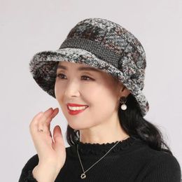 Berets Women Autumn Winter Warm Basin Hats Middle-Aged And Elderly Mother Grandma Fashion Bow Knitted Bucket Hat Ladies Elegant Caps