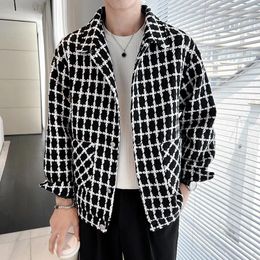 Men's Jackets Fashion Casual Jacket Spring Autumn Lapel Outwear Men Coat Thousand-bird Plaid Tweed Loose Little Fragrance