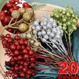 Decorative Flowers 1/20 Branches Glitter 14 Heads Artificial Berries Branch Bouquet Red Holly Berry Stamen Plant Christmas Party Home Decor