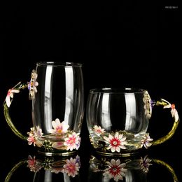 Wine Glasses Daisy Enamel Cup Transparent Flower Tea Glass Crystal High Borosilicate Straight Champagne Coffee Mug