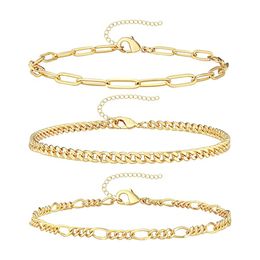 Italian Style Snake Figaro Cuban Paperclip Link Chain Hip Hop Bulk Jewellery 18k Gold Plated Men Women Stacking Chain Bracelets
