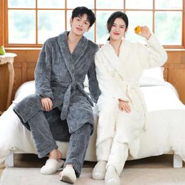 Men's Sleepwear Extra Long Warm Flannel Bathrobe Plus Size Women Men Coral Fleece Bath Robe Winter Cosy Dressing Gown Bride El Spa