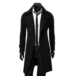 Mens Wool Blends Men Double Breasted Trench Coat Autumn Winter Blend High Quality Fashion Casual Slim Fit Solid Color Male Jacket 231120