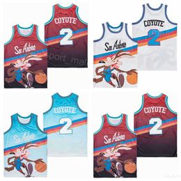 Movie Basketball 2 Wile E Coyote Jerseys Film X Looney Tunes Retro White Purple Team Sport Pure Cotton Retire Breathable Vintage Pullover College HipHop Uniform