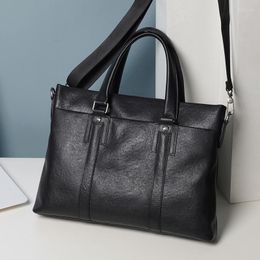 Briefcases Tide Brand Men's Bag Handbag Soft Leather Business Computer Men Briefcase Casual Genuine Black Shoulder Leisure