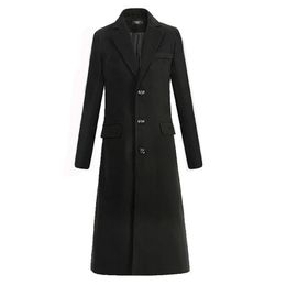 Men's Wool Blends Autumn and Winter Fine Woollen Cloth Fashion Leisure Business A Long Black Trench Coat Male Casual Men 231120