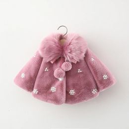 Jackets Winter Baby Girls Jacket Fashion Big Fur Collar Soft Warm Thick Toddler Faux Fur Cute Shawl Kids Coat For born Clothes 231120