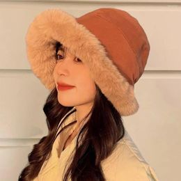 Berets Plush Look Bucket Hat Stylish Women's Winter Soft Foldable Windproof Trendy Outdoor For Fashionable Travel