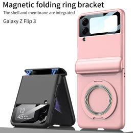 Magnetic Hinge For Samsung Galaxy Z Flip 4 3 Flip3 Case Diamond Ring Stand Film Protection Cover