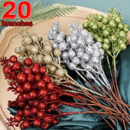 Decorative Flowers 1-20 Branches Glitter 14 Heads Artificial Berries Xmas Tree Bouquet Holly Berry Stamen Plant Christmas Party Home Decor