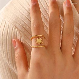 Cluster Rings Stainless Steel Hollow Star For Women Gold Plated Wedding Couple Finger Ring Aesthetic Jewelry Gifts