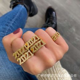 Zero Power Jewelry Hot Selling Custom Arabic Digital Diamond Embedding Personalized Hip Hop Ring