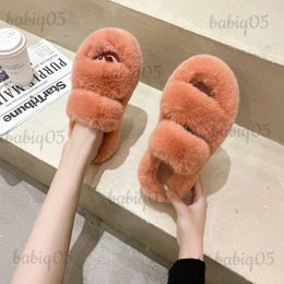 Slippers Warm Fluffy Home Slippers Women 2023 New Winter Fur For Flat Platform Cosy Fuzzy House Indoor Shoes Korean Slides T231121
