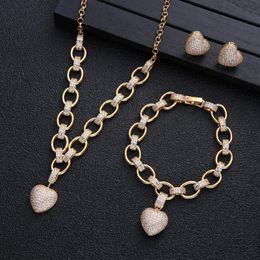 Necklace Earrings Set & Trendy Heart Shape Pendant Bracelet Earring Sets Link Chain Choker Adjust Women Wedding JewelryEarrings