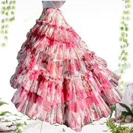 Skirts 2023 Floral Mesh Asymmetrical Pleated Cake High-waisted Women's Long Skirt Plus Size Holiday Poached Fluffy Tutu Maxi