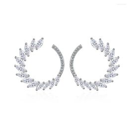 Stud Earrings Factory Price Wholesale Beautiful Retro Curved Wreath Hook Earring For Women Silver Colour Crystal Wing Circle